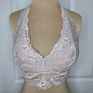 Aerie Lace Halter NWT Padded Bralette‎ Bra Removable Pads Beige Women's Size M